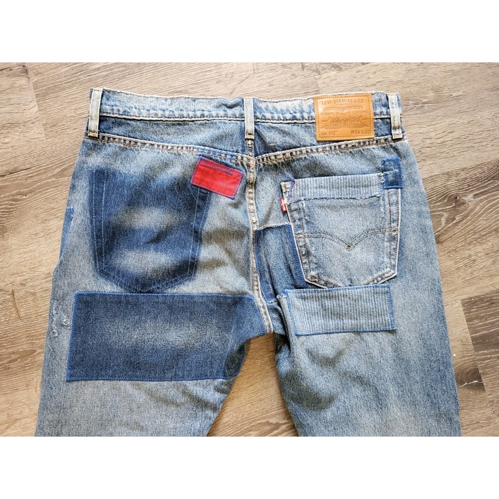 Levis Premium Mens 512 Slim Taper Fit Patchwork Distressed Jeans 34 X 30 - Picture 6 of 12